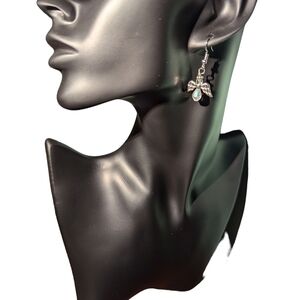 😇 Earrings Silvertone wings halo crystal beads hook Three pairs